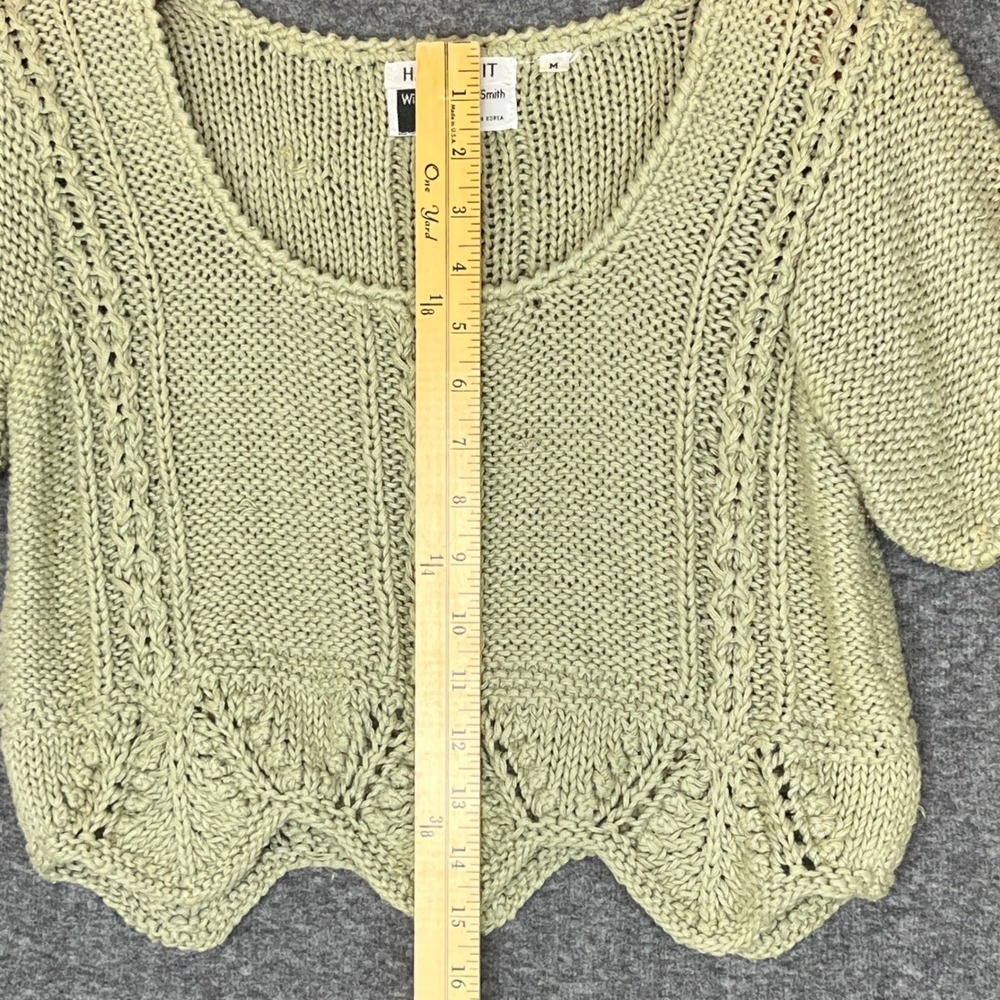 Vintage Hand Knit Cropped Sweater Sage Green Sz M 90s Y2K Fairy Cottagecore Boho - Picture 4 of 11